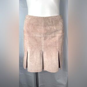 MARGARET GODFREY Pink Lined LEATHER Pleated Skirt Flare Stitched Flirty Sz 2